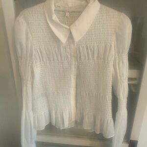 Wayf White Smocked Blouse
